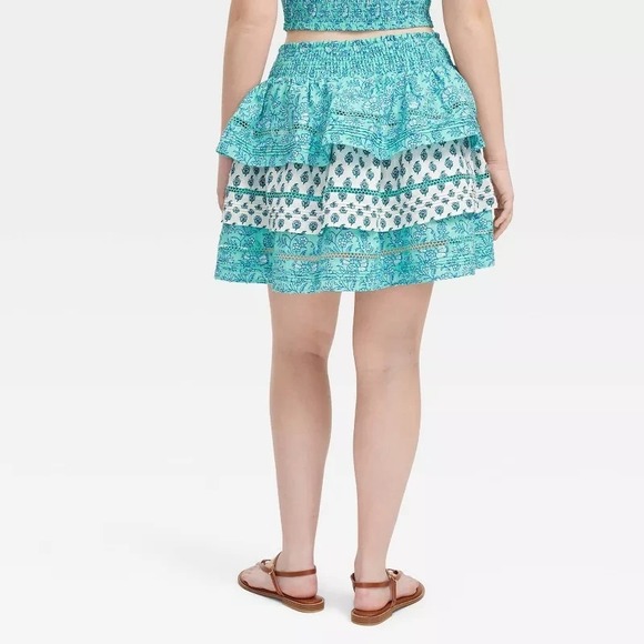 Roller Rabbit x Target Garden Floral Tiered Mini Skirt Teal Womens Size S NWT - Picture 3 of 4